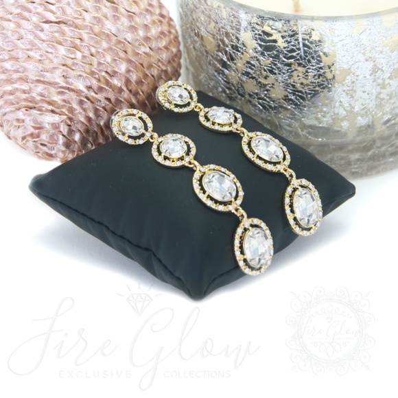 Gold Tiered Gem and Stud Dangling Earrings - Picture 4 of 8